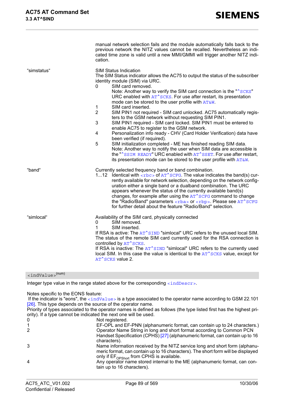 Indvalue, The following two sim elementary, Ac75 at command set | Siemens AC75 User Manual | Page 89 / 569