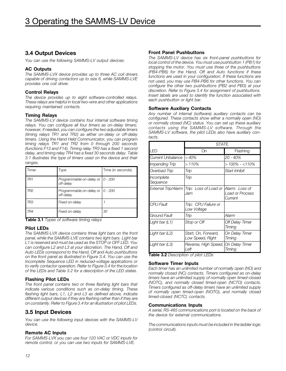 Output devices, Input devices, 3 operating the samms-lv device | 4 output devices, 5 input devices | Siemens MCC-3298 User Manual | Page 14 / 52