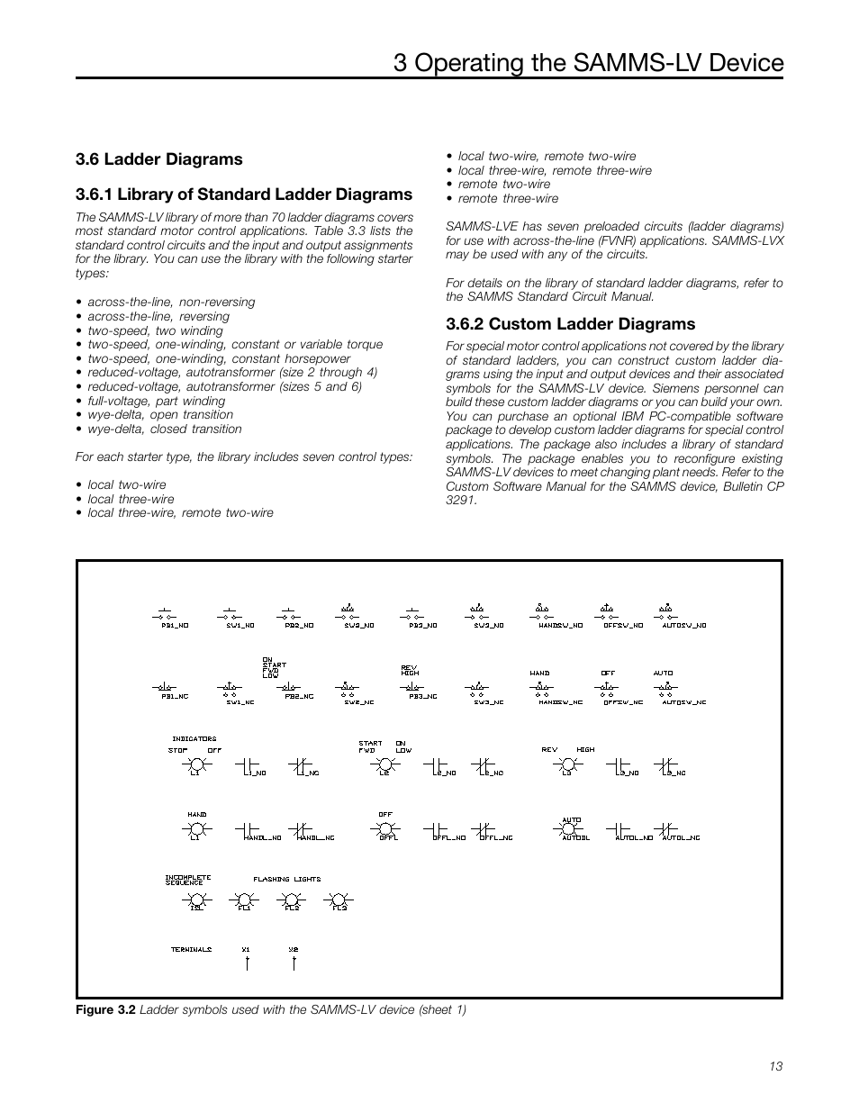 Ladder diagrams, 3 operating the samms-lv device | Siemens MCC-3298 User Manual | Page 15 / 52