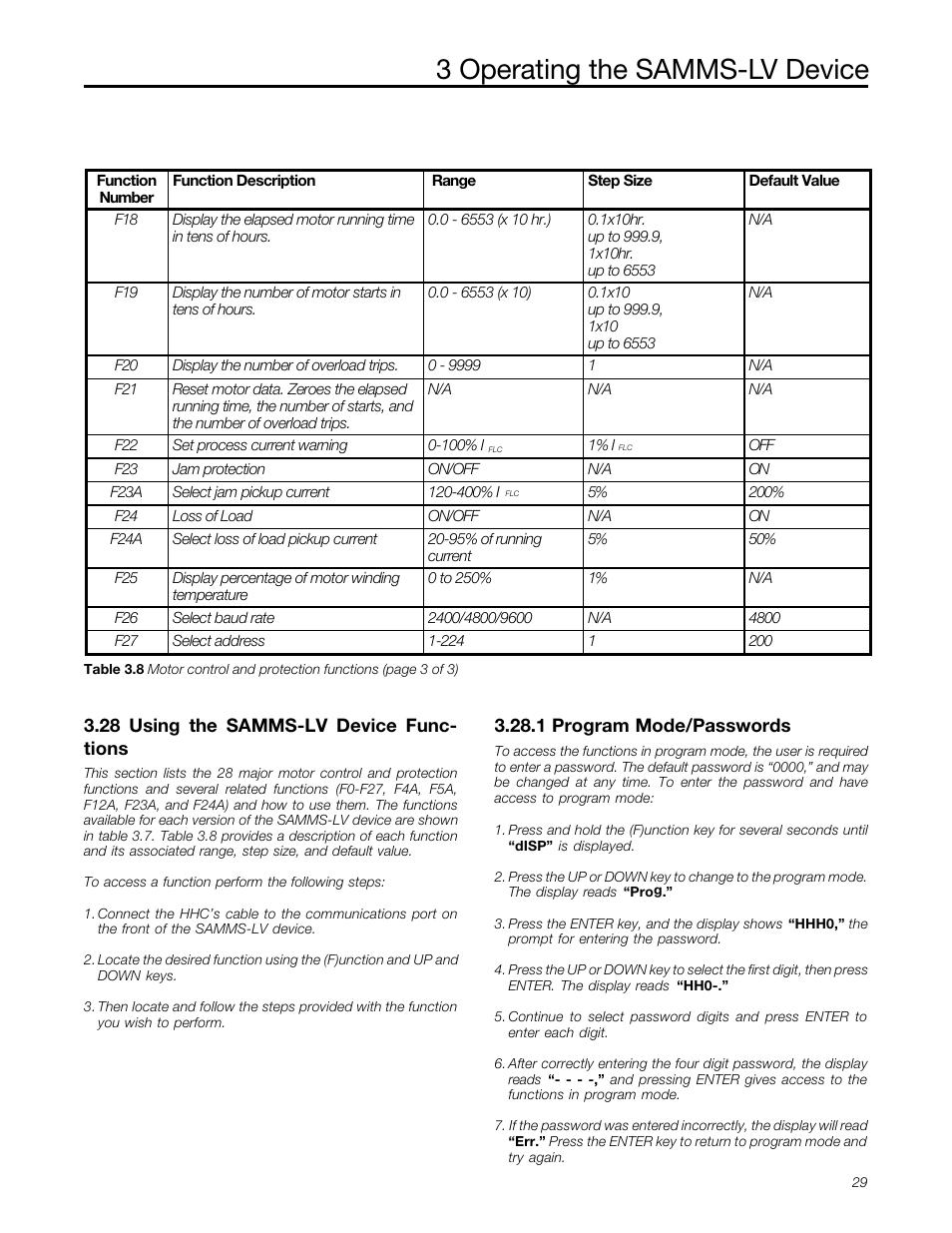 Using the samms-lv device functions, 28 using the samms-lv device, Functions | 3 operating the samms-lv device | Siemens MCC-3298 User Manual | Page 31 / 52