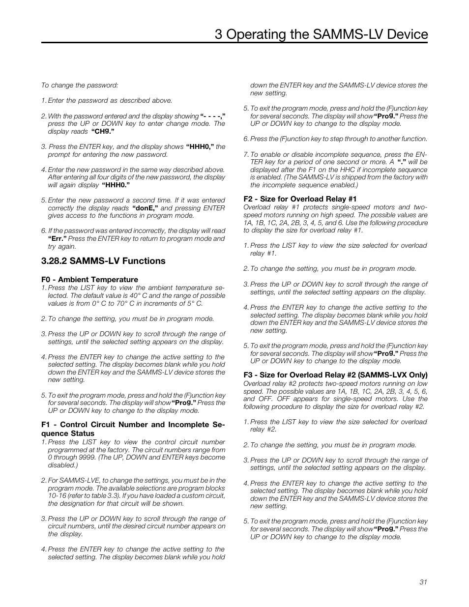 3 operating the samms-lv device, 2 samms-lv functions | Siemens MCC-3298 User Manual | Page 33 / 52