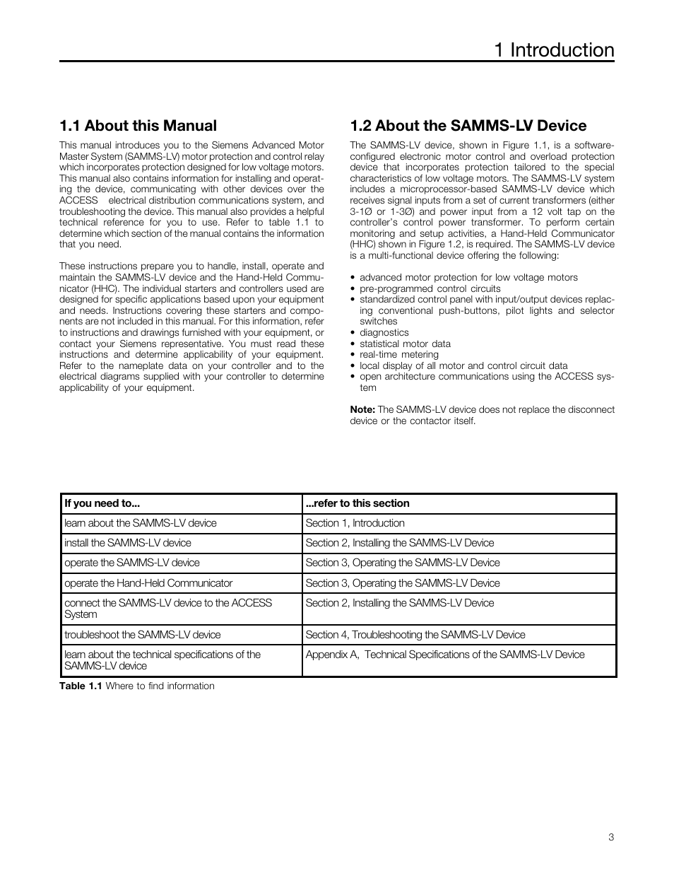 About this manual, About the samms-lv device, 1 introduction | 1 about this manual, 2 about the samms-lv device | Siemens MCC-3298 User Manual | Page 5 / 52