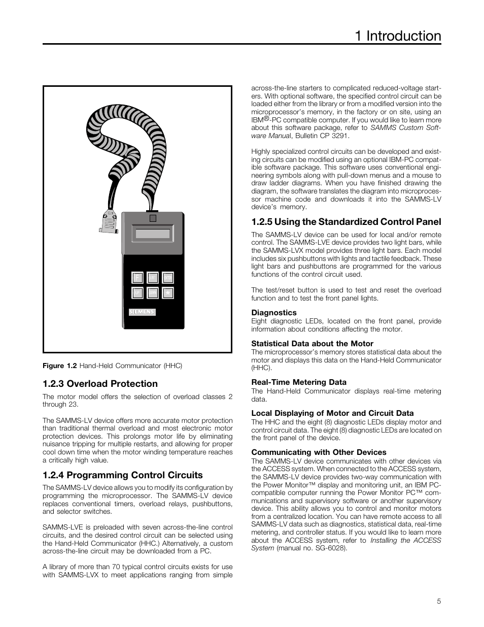 1 introduction, 3 overload protection, 4 programming control circuits | 5 using the standardized control panel | Siemens MCC-3298 User Manual | Page 7 / 52