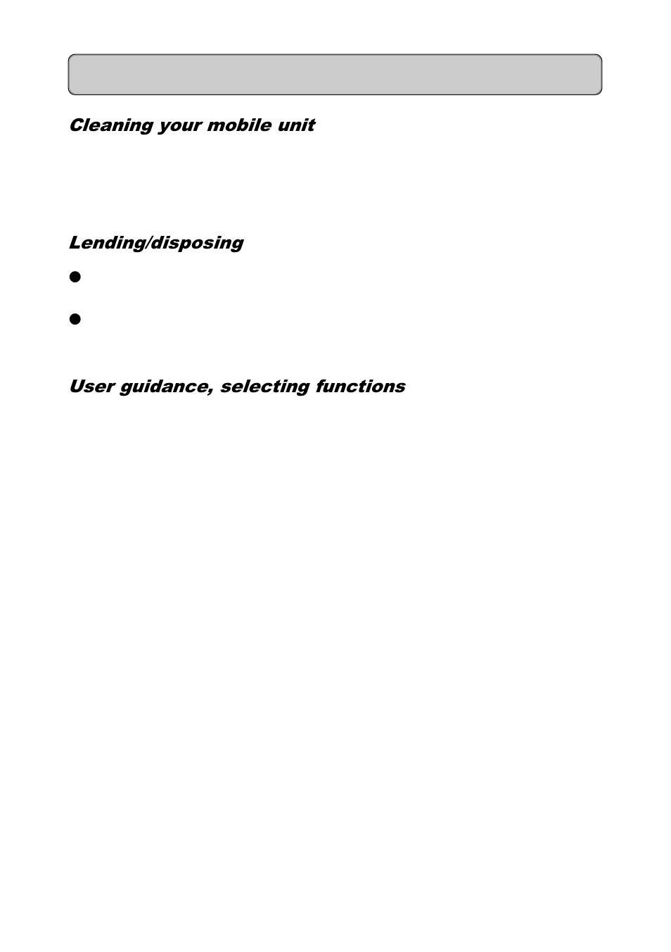 Cleaning your mobile unit, Lending/disposing, User guidance, selecting functions | General | Siemens 300 User Manual | Page 12 / 56