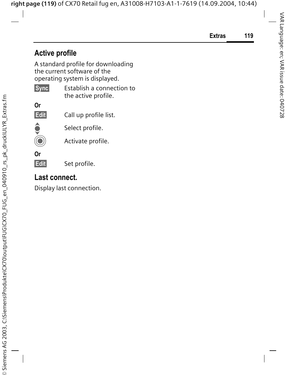 Active profile, Last connect | Siemens CXT70 User Manual | Page 120 / 151