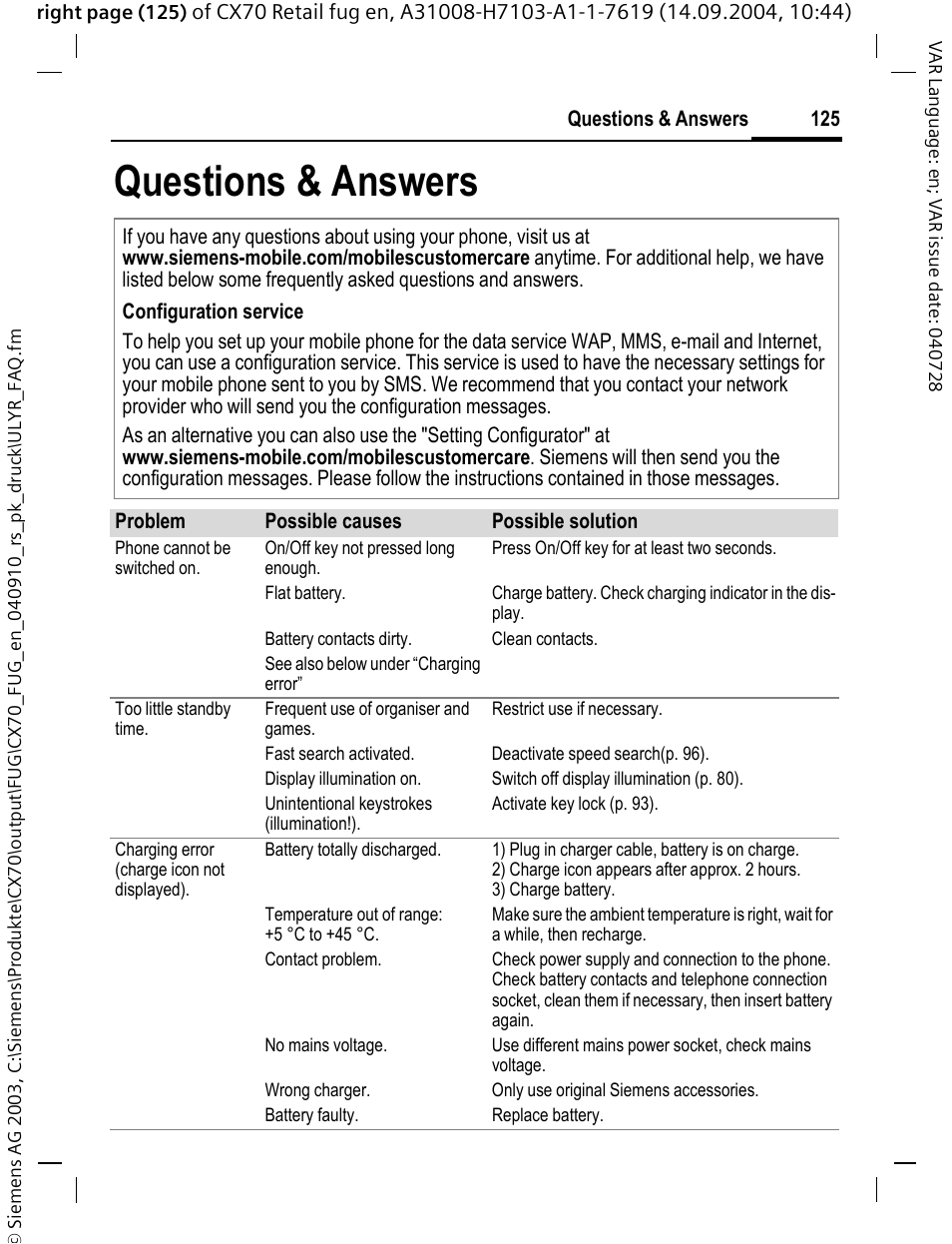 Questions & answers | Siemens CXT70 User Manual | Page 126 / 151