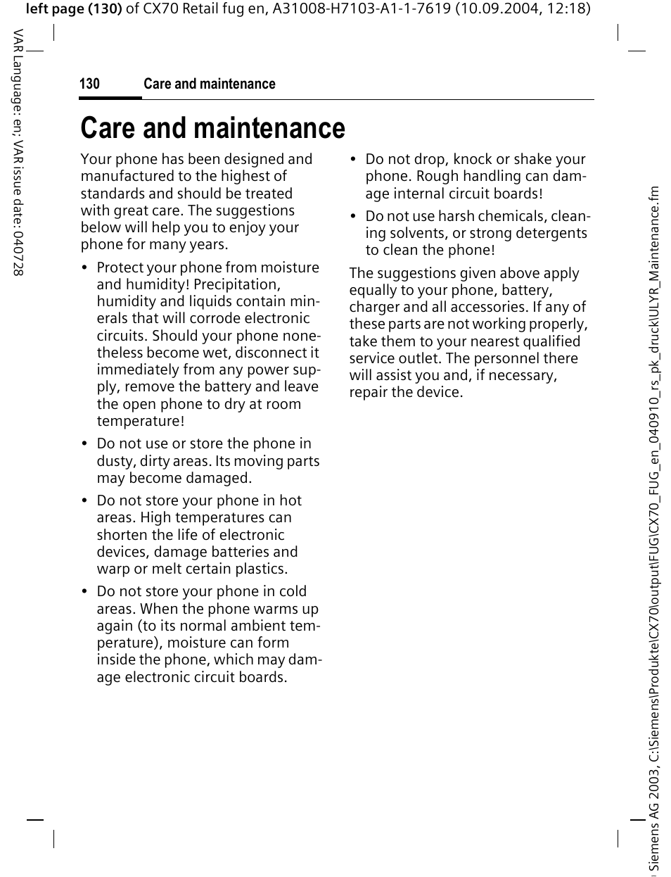 Care and maintenance | Siemens CXT70 User Manual | Page 131 / 151