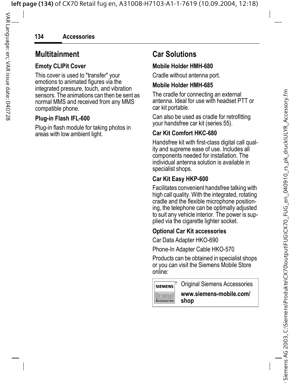 Multitainment, Car solutions | Siemens CXT70 User Manual | Page 135 / 151