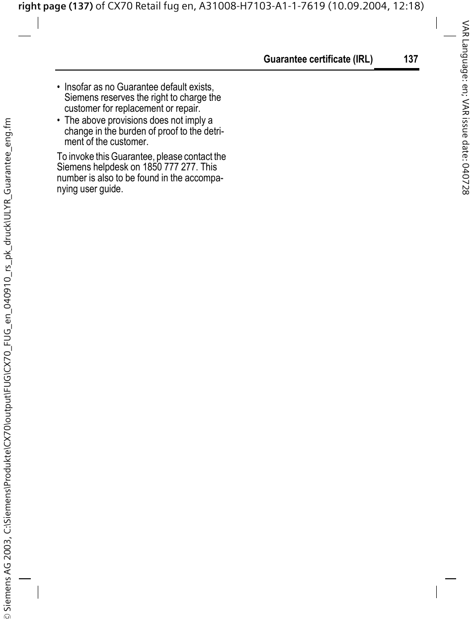 Siemens CXT70 User Manual | Page 138 / 151