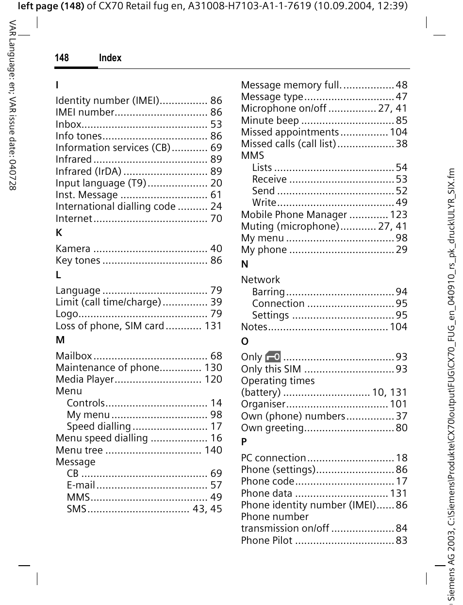 Siemens CXT70 User Manual | Page 149 / 151