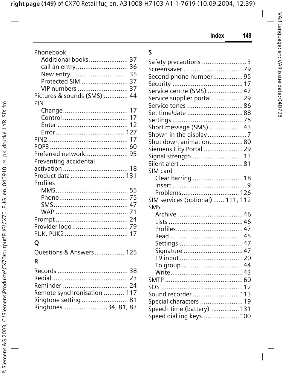 Siemens CXT70 User Manual | Page 150 / 151