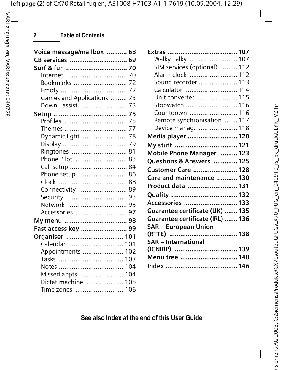 See also index at the end of this user guide | Siemens CXT70 User Manual | Page 3 / 151