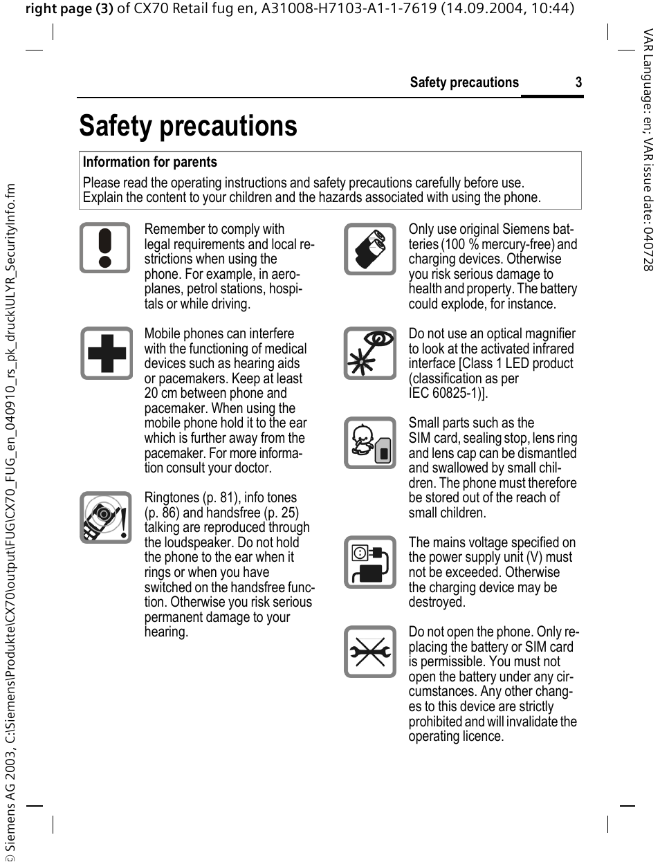 Safety precautions | Siemens CXT70 User Manual | Page 4 / 151