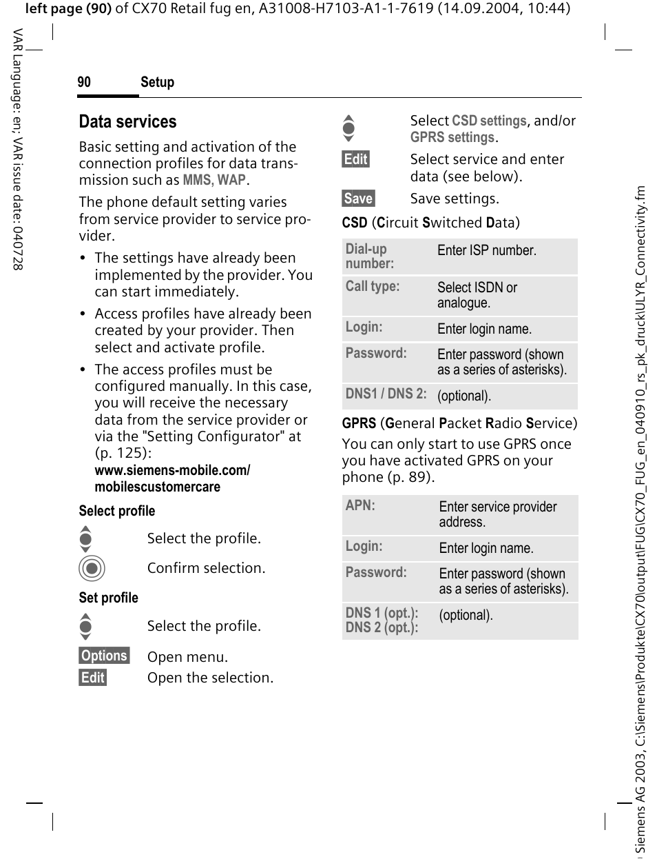 Data services | Siemens CXT70 User Manual | Page 91 / 151