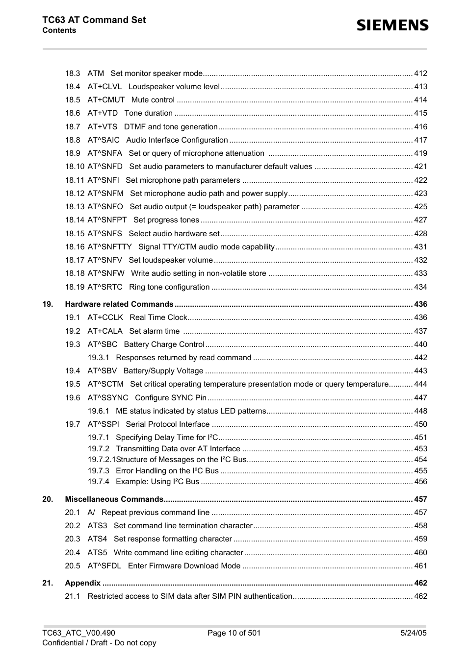 Tc63 at command set | Siemens TC63 User Manual | Page 10 / 501