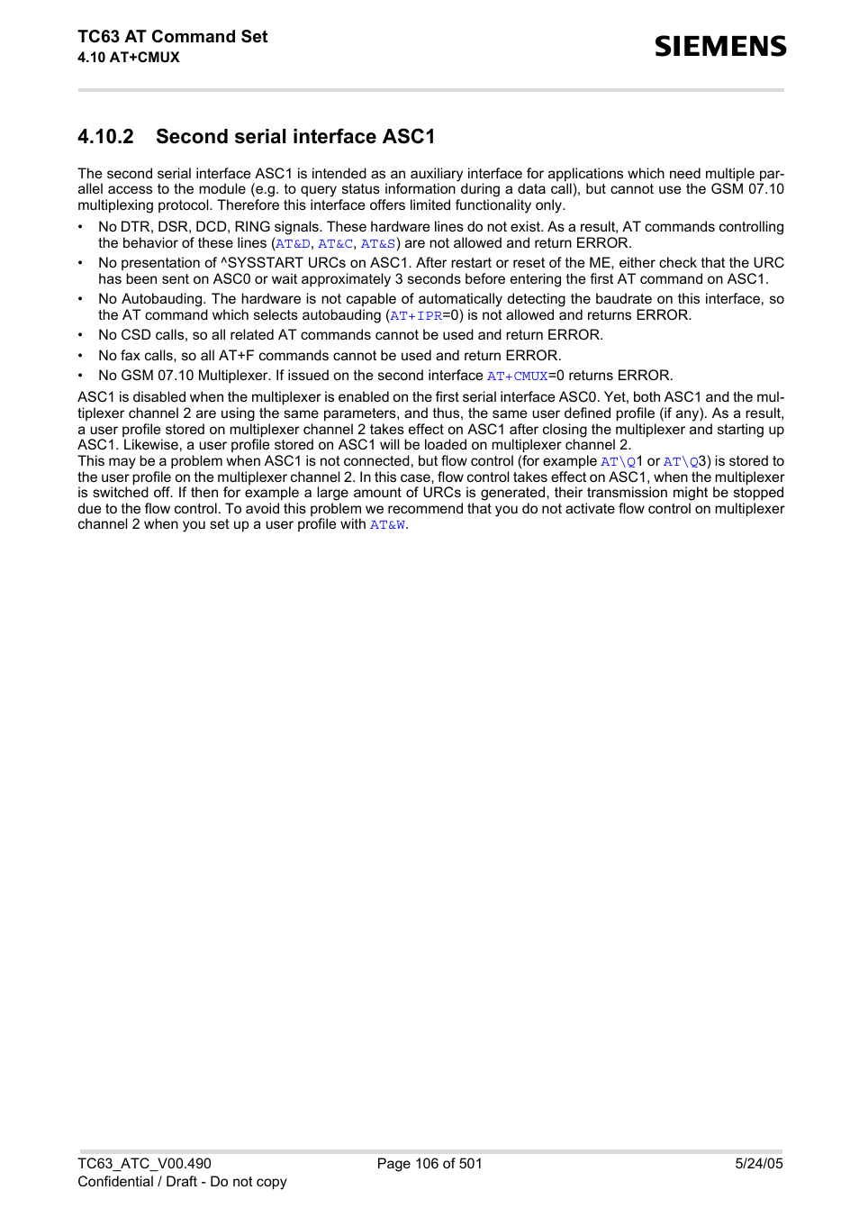 2 second serial interface asc1 | Siemens TC63 User Manual | Page 106 / 501