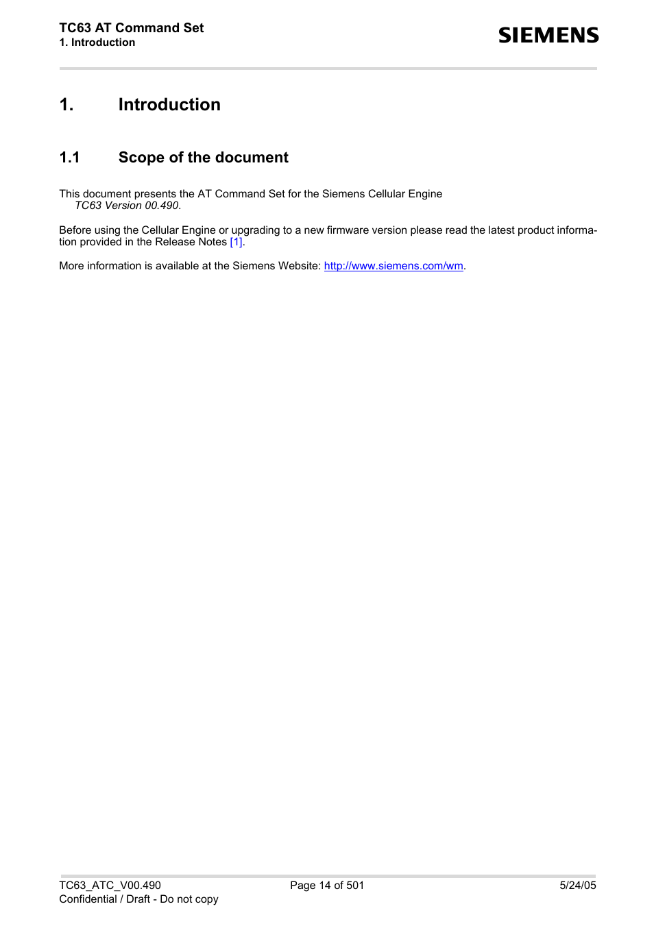 Introduction, 1 scope of the document, Scope of the document | Siemens TC63 User Manual | Page 14 / 501