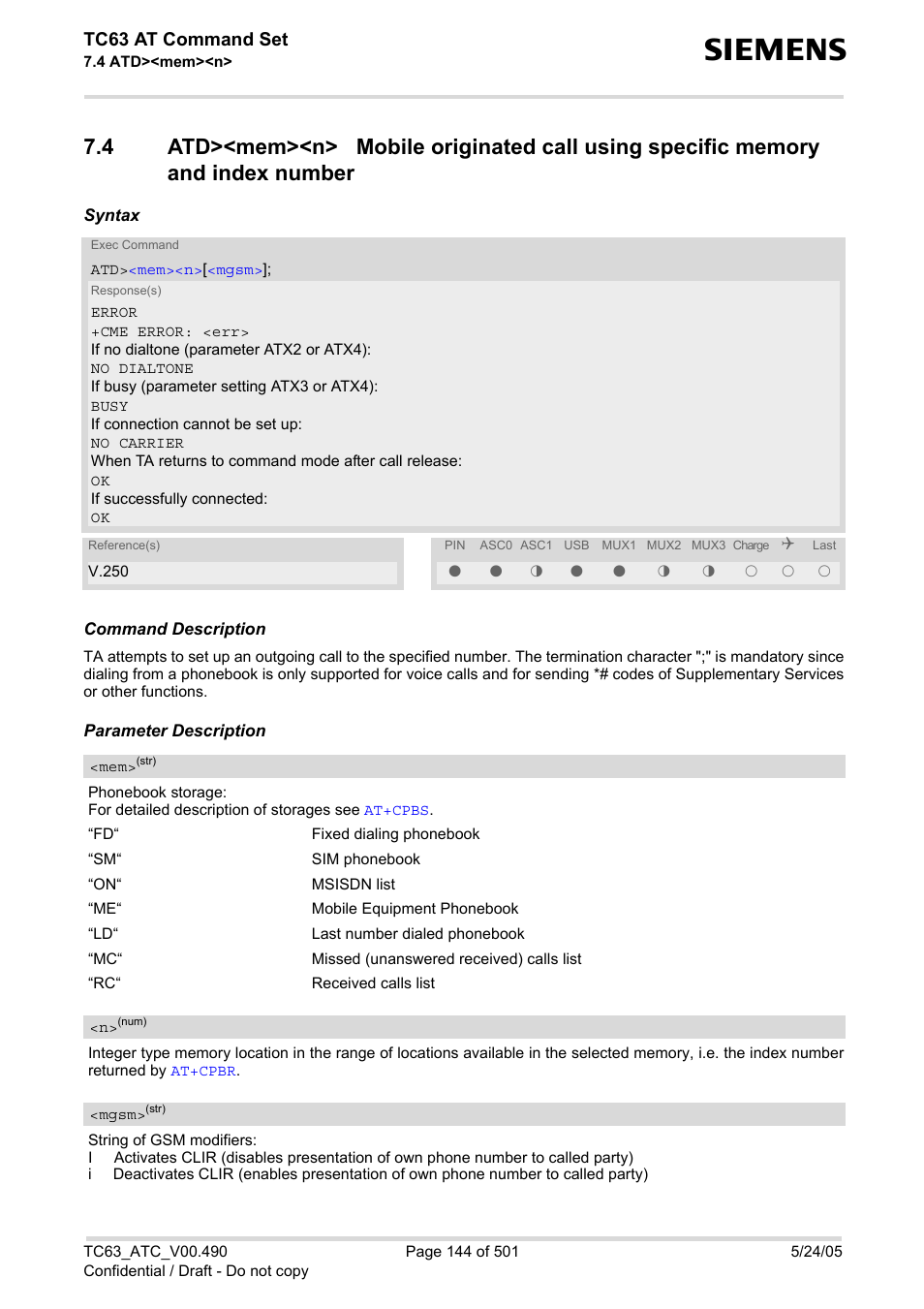 Tc63 at command set | Siemens TC63 User Manual | Page 144 / 501