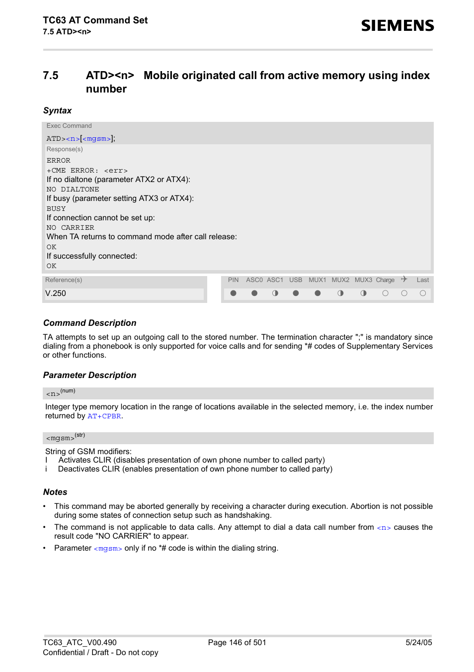 Tc63 at command set | Siemens TC63 User Manual | Page 146 / 501