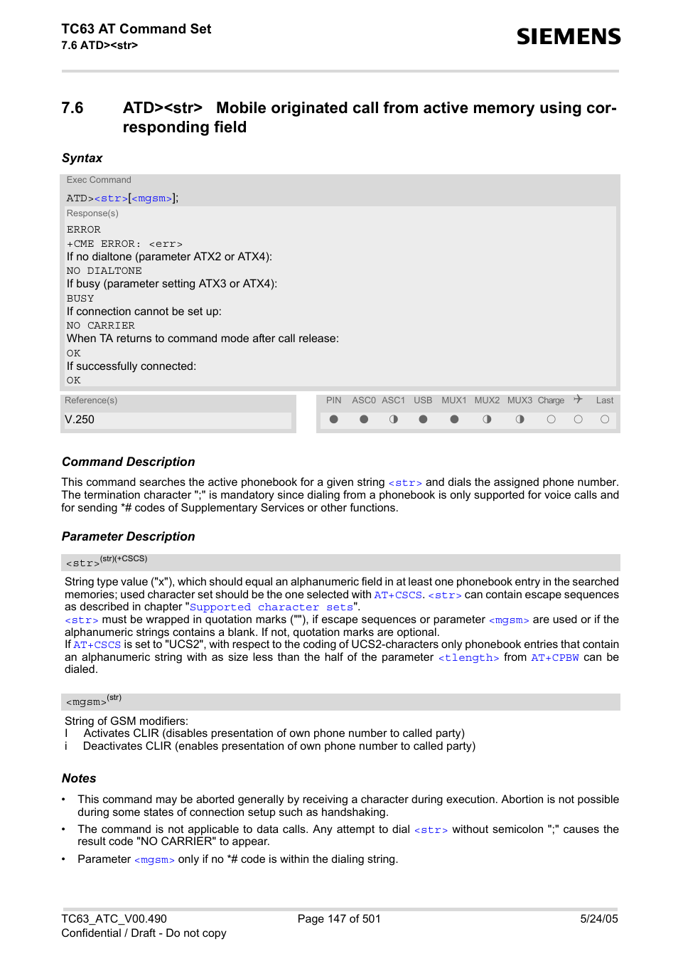 Tc63 at command set | Siemens TC63 User Manual | Page 147 / 501