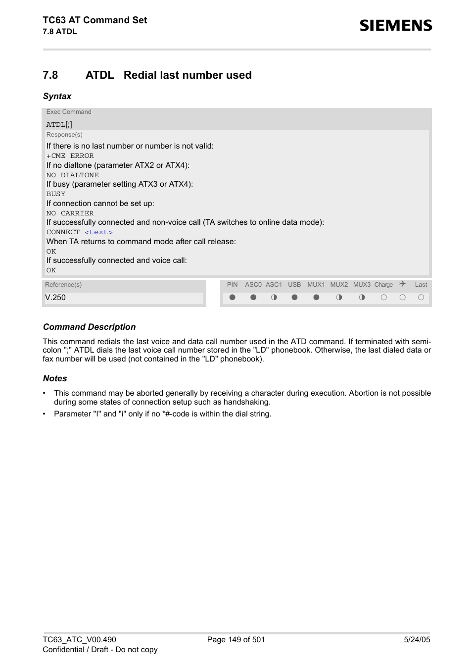 8 atdl redial last number used, Atdl redial last number used, Atdl | Siemens TC63 User Manual | Page 149 / 501