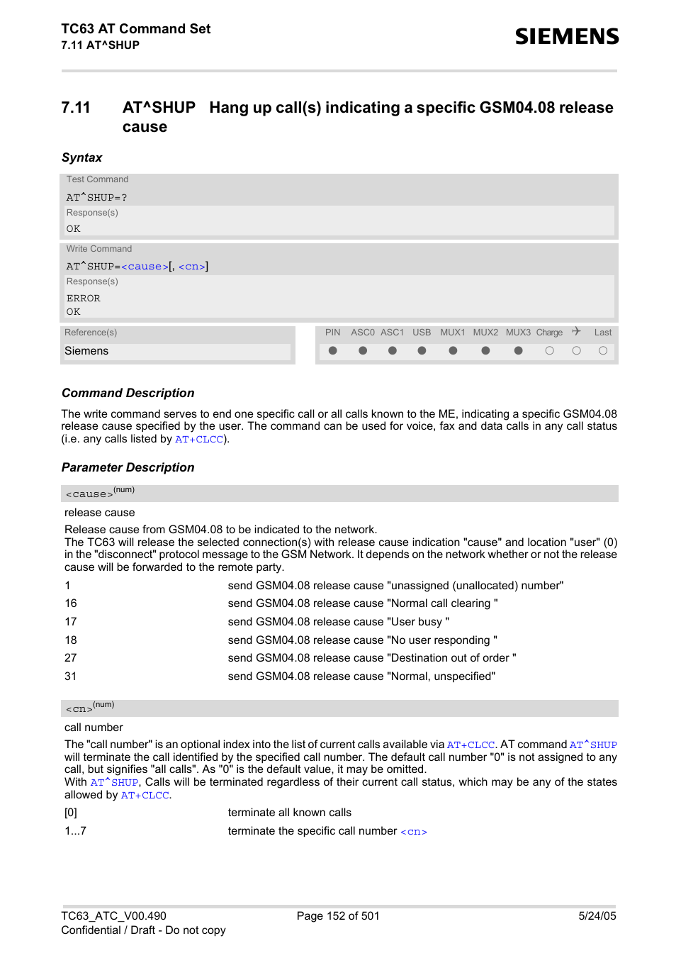 Tc63 at command set | Siemens TC63 User Manual | Page 152 / 501