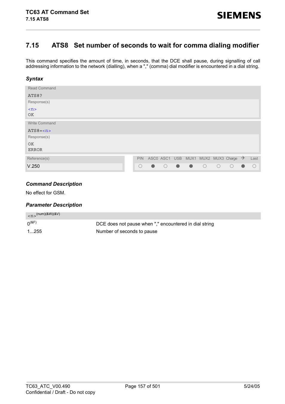 Ats8, Tc63 at command set | Siemens TC63 User Manual | Page 157 / 501