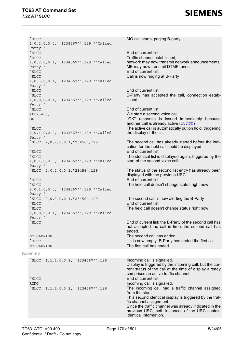 Tc63 at command set | Siemens TC63 User Manual | Page 170 / 501