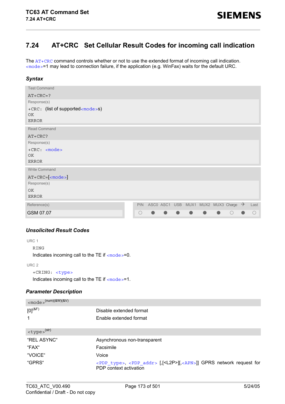 Tc63 at command set | Siemens TC63 User Manual | Page 173 / 501