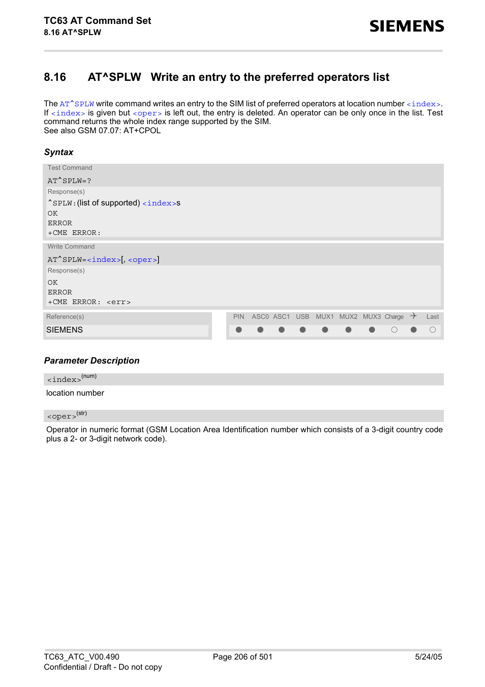 Tc63 at command set | Siemens TC63 User Manual | Page 206 / 501