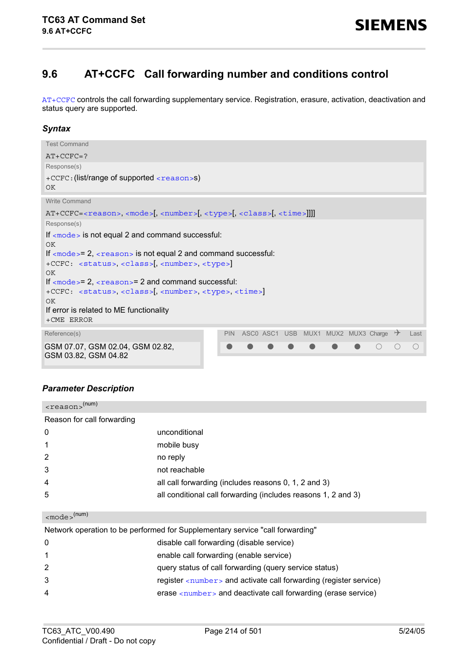 At+ccfc, Tc63 at command set | Siemens TC63 User Manual | Page 214 / 501