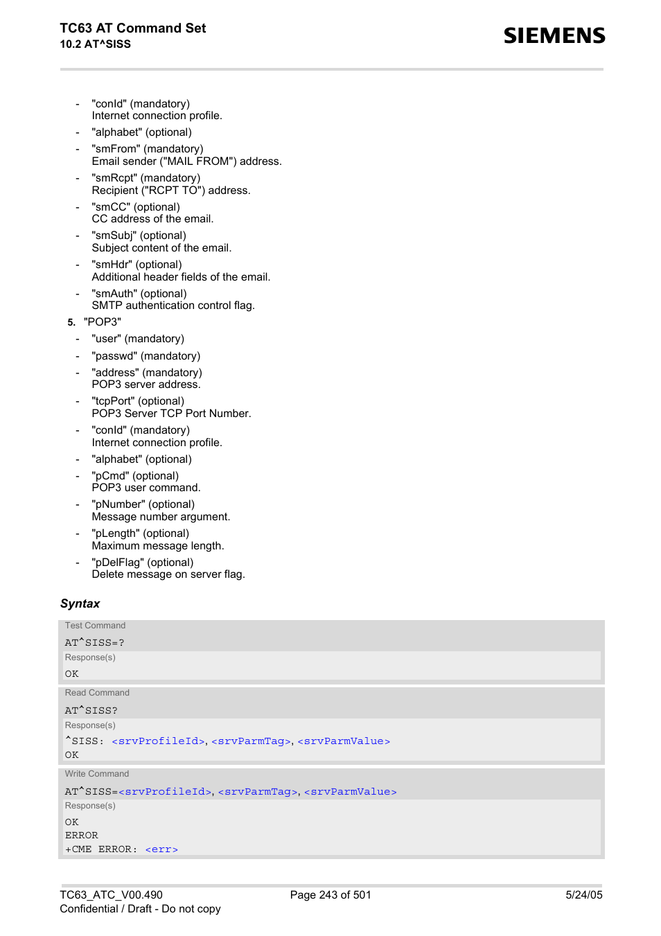 Tc63 at command set | Siemens TC63 User Manual | Page 243 / 501