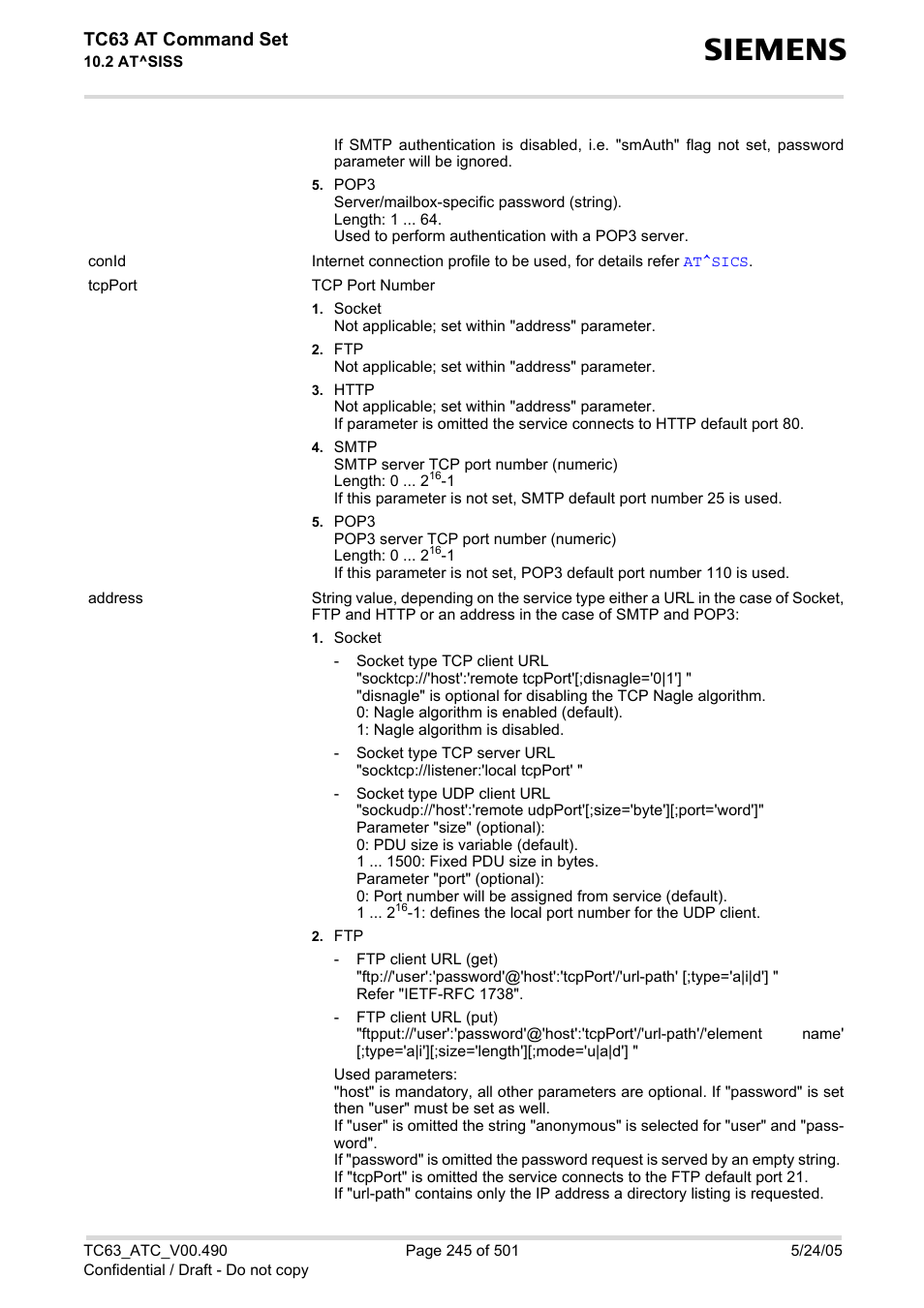 Tc63 at command set | Siemens TC63 User Manual | Page 245 / 501