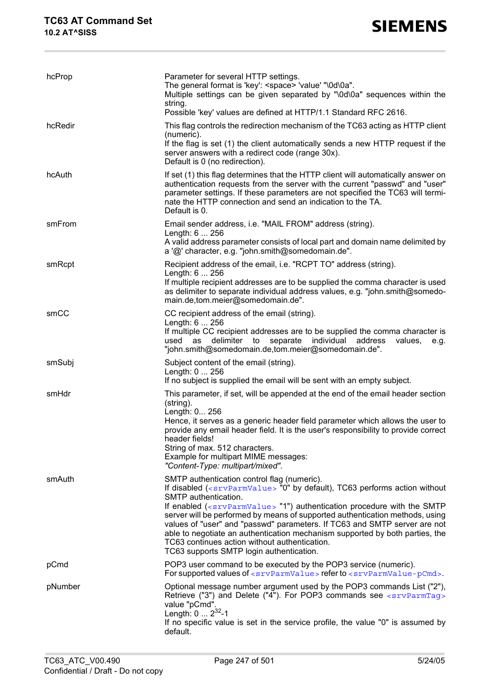 Tc63 at command set | Siemens TC63 User Manual | Page 247 / 501