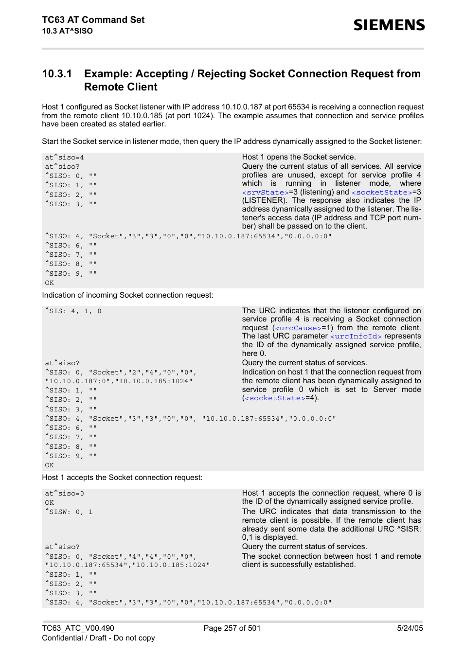 Tc63 at command set | Siemens TC63 User Manual | Page 257 / 501