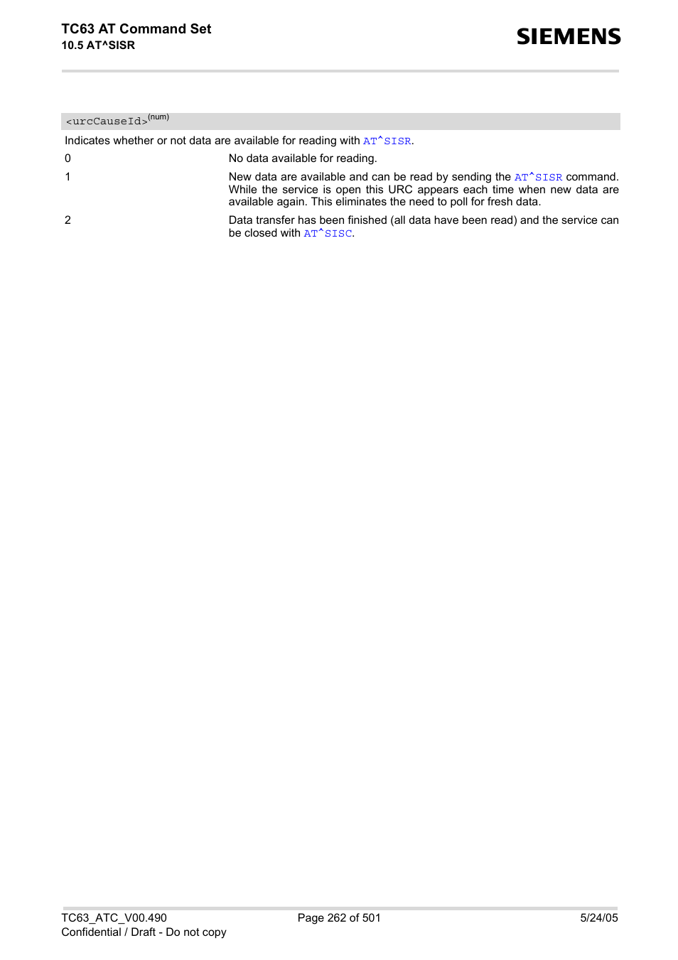 Urccauseid | Siemens TC63 User Manual | Page 262 / 501