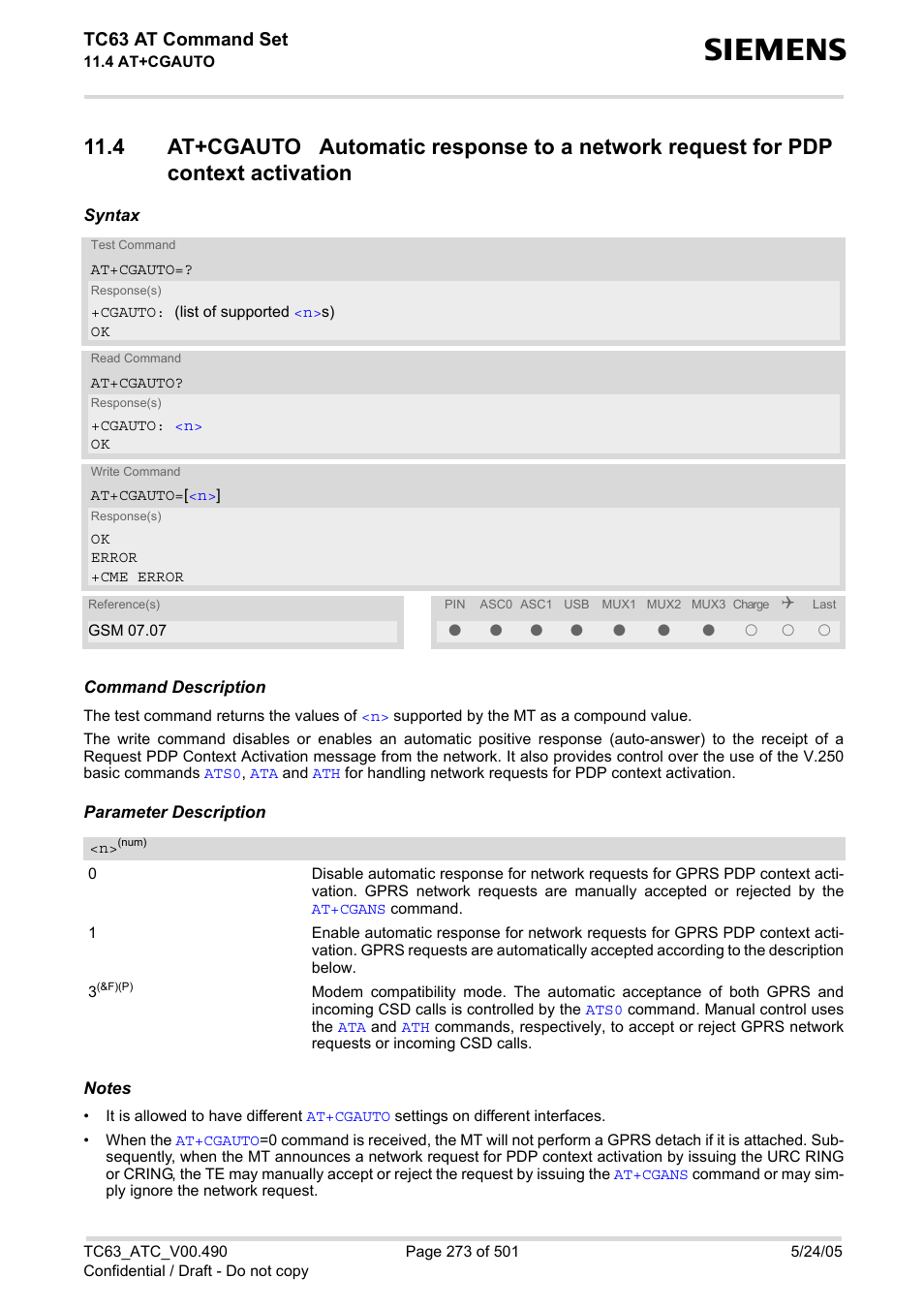 Tc63 at command set | Siemens TC63 User Manual | Page 273 / 501