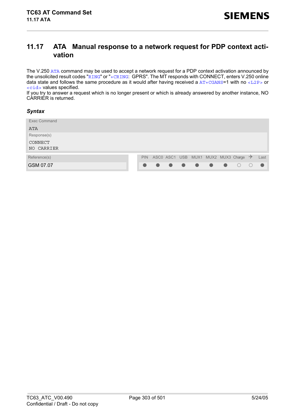 Tc63 at command set | Siemens TC63 User Manual | Page 303 / 501