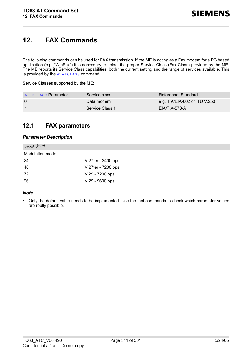 Fax commands, 1 fax parameters | Siemens TC63 User Manual | Page 311 / 501