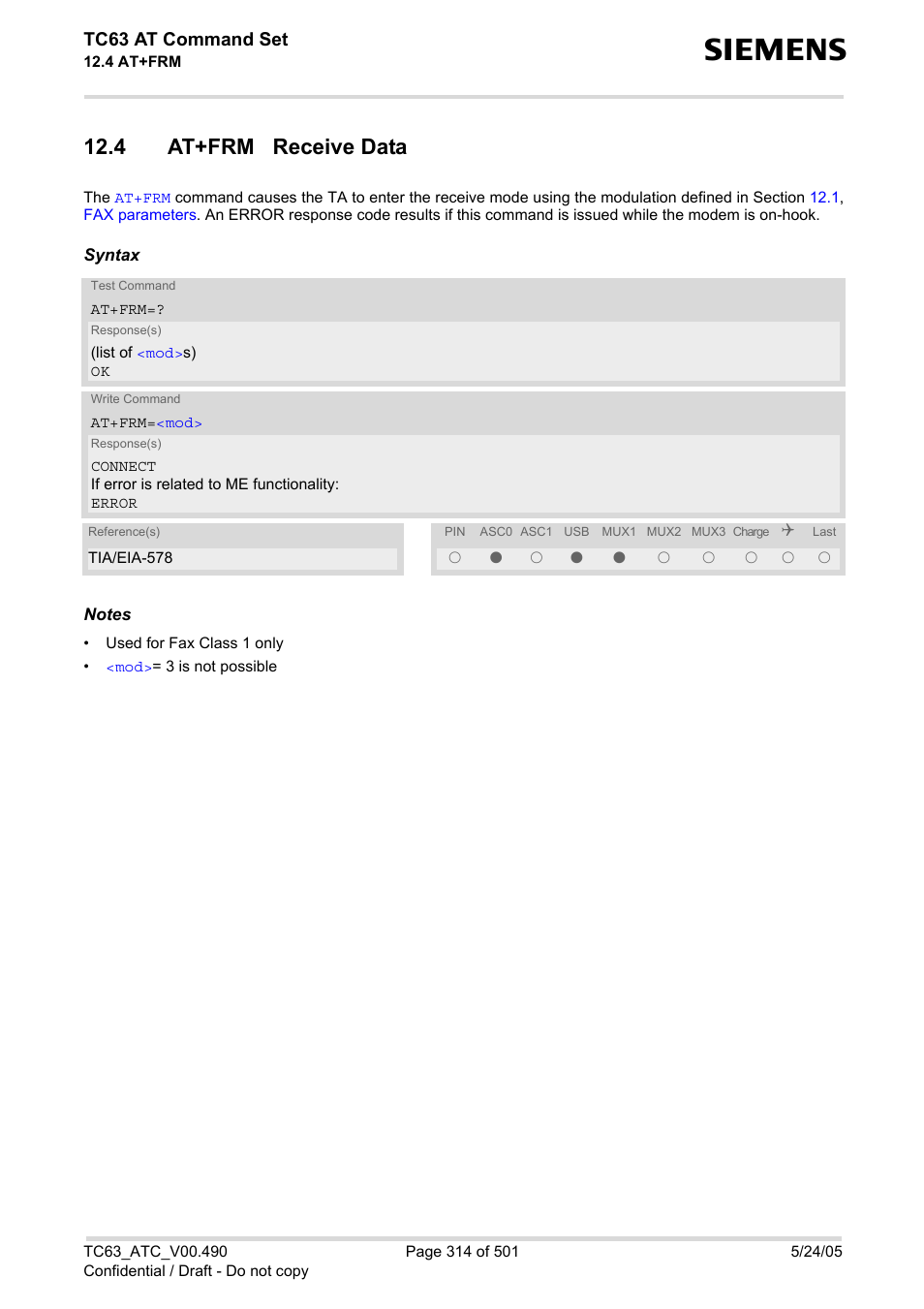 4 at+frm receive data, Tc63 at command set | Siemens TC63 User Manual | Page 314 / 501