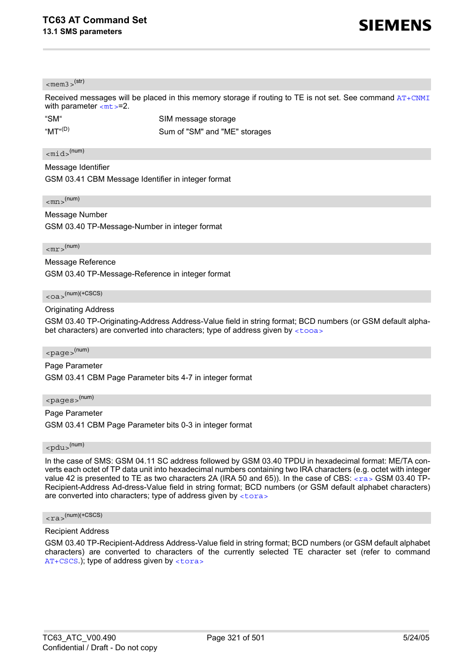 Mem3, Tc63 at command set | Siemens TC63 User Manual | Page 321 / 501