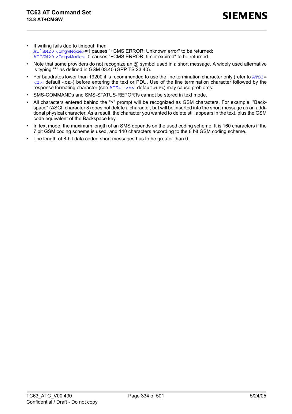 Tc63 at command set | Siemens TC63 User Manual | Page 334 / 501