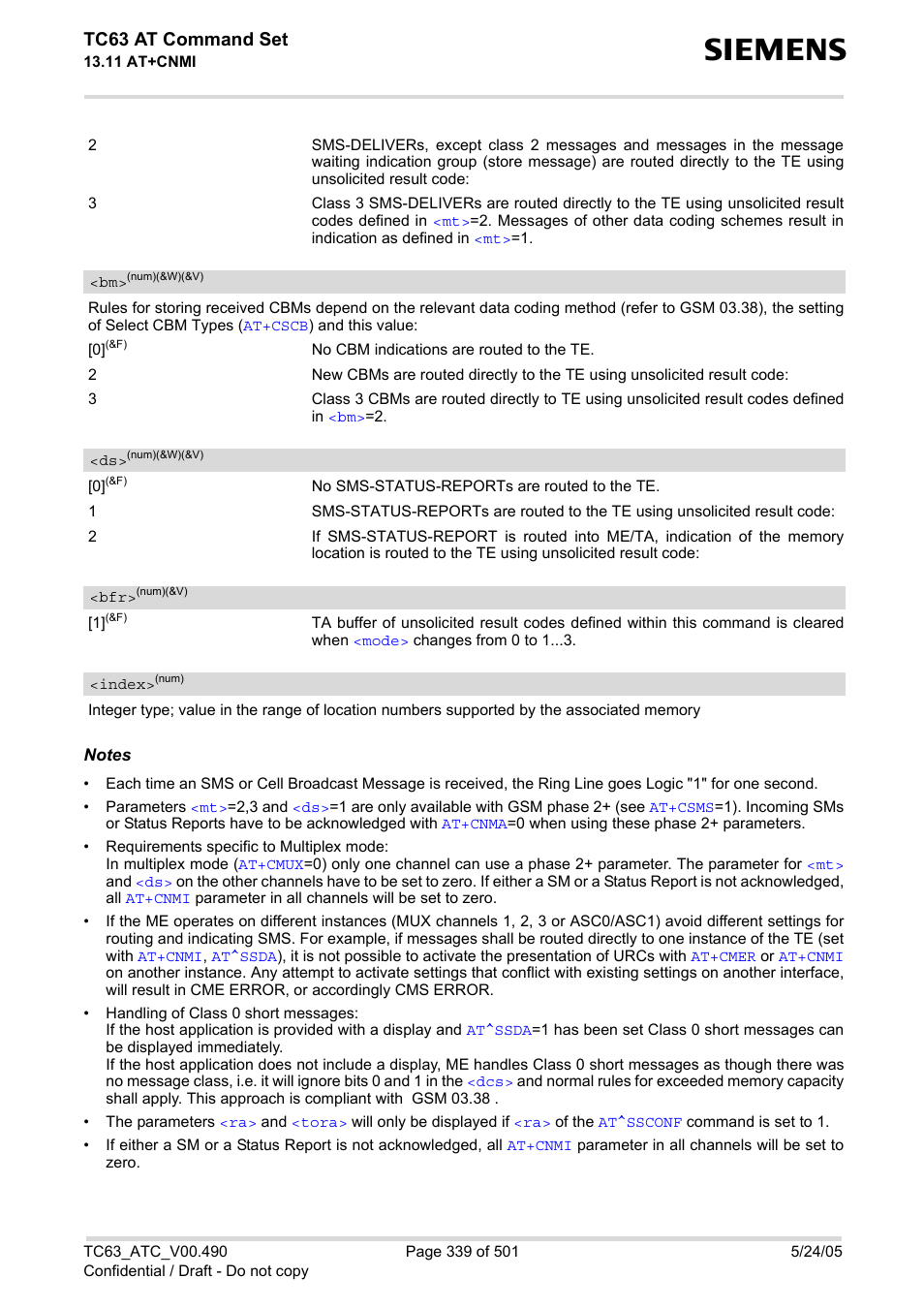 Values, Index, S), (list | Tc63 at command set | Siemens TC63 User Manual | Page 339 / 501