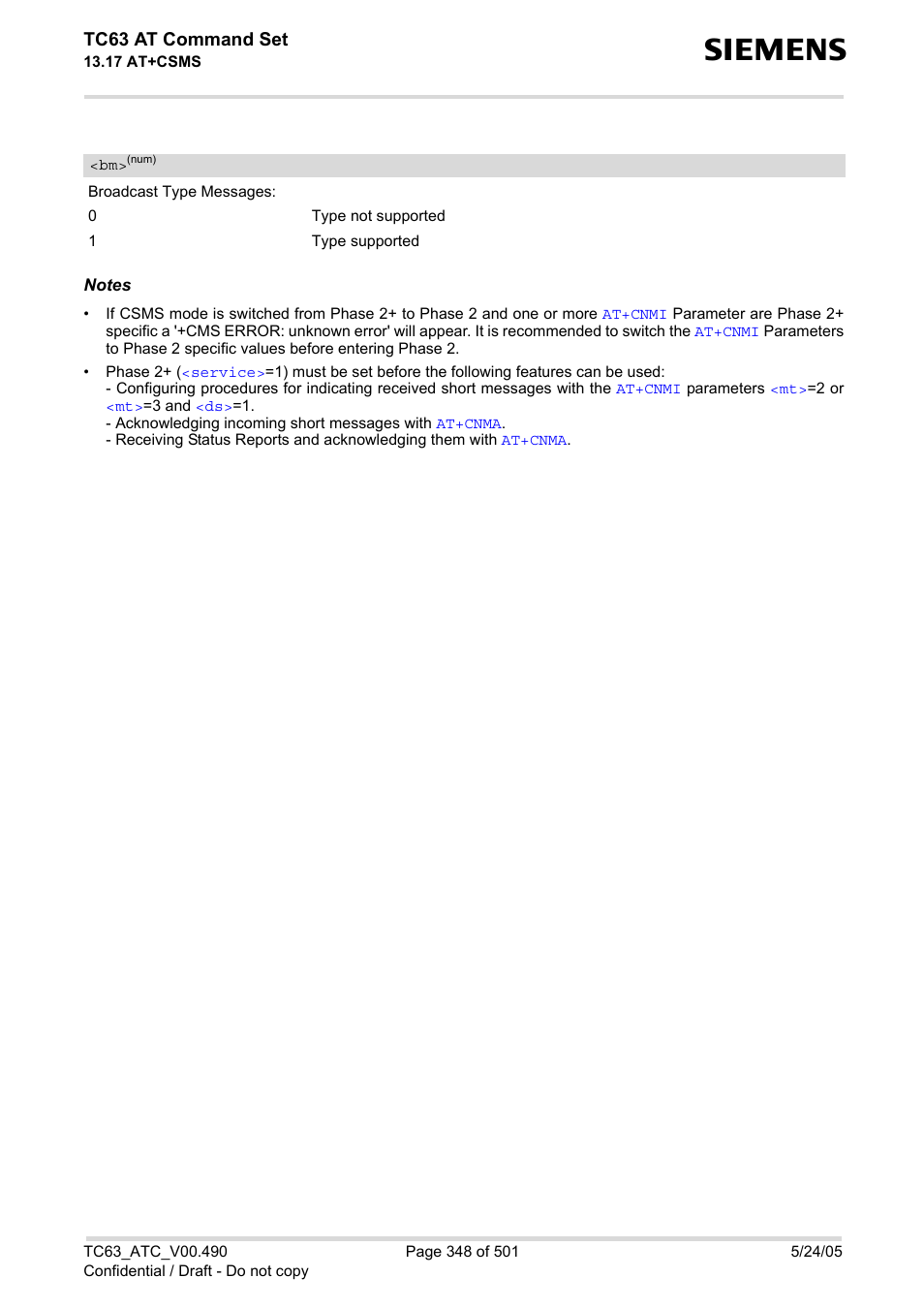 Tc63 at command set | Siemens TC63 User Manual | Page 348 / 501