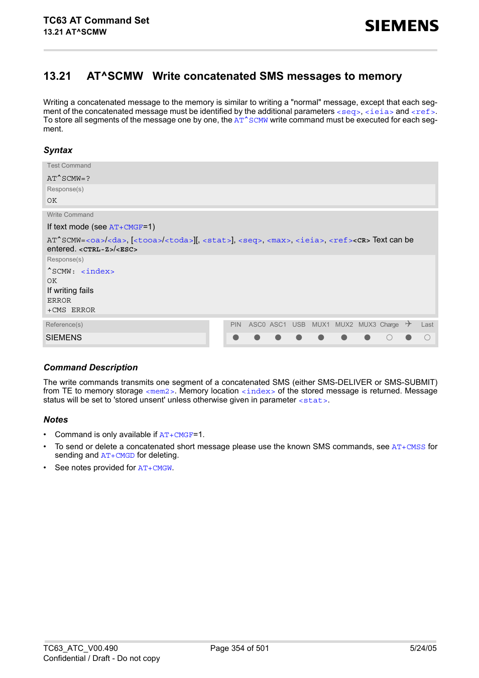 Tc63 at command set | Siemens TC63 User Manual | Page 354 / 501