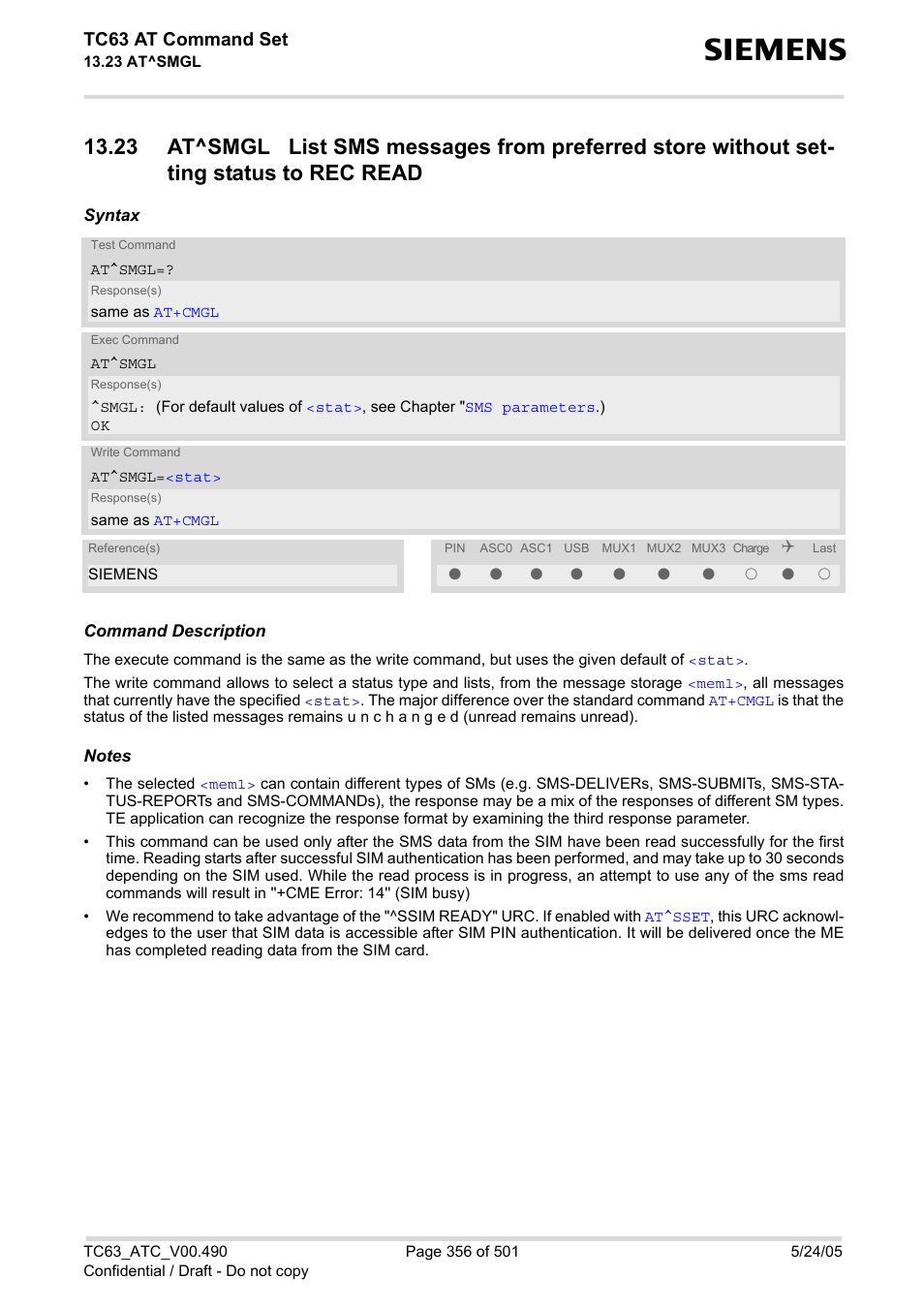 Tc63 at command set | Siemens TC63 User Manual | Page 356 / 501