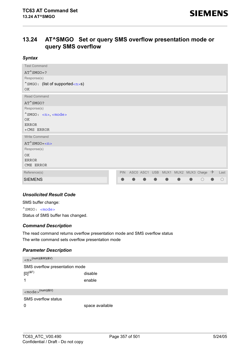 At^smgo, Tc63 at command set | Siemens TC63 User Manual | Page 357 / 501