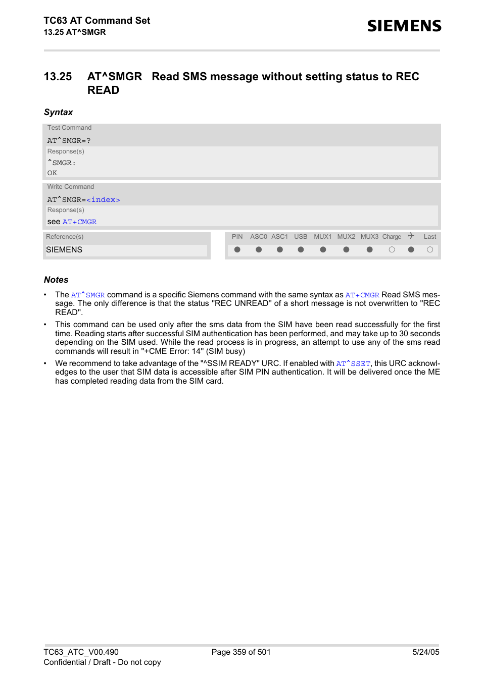 Tc63 at command set | Siemens TC63 User Manual | Page 359 / 501