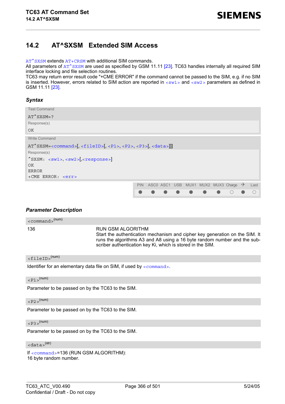 2 at^sxsm extended sim access, At^sxsm, Tc63 at command set | Siemens TC63 User Manual | Page 366 / 501