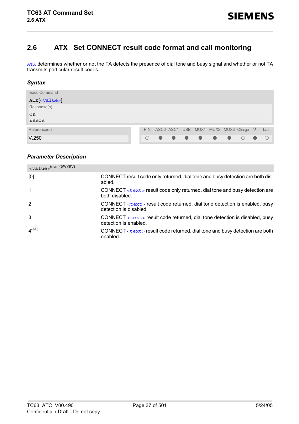 Tc63 at command set | Siemens TC63 User Manual | Page 37 / 501